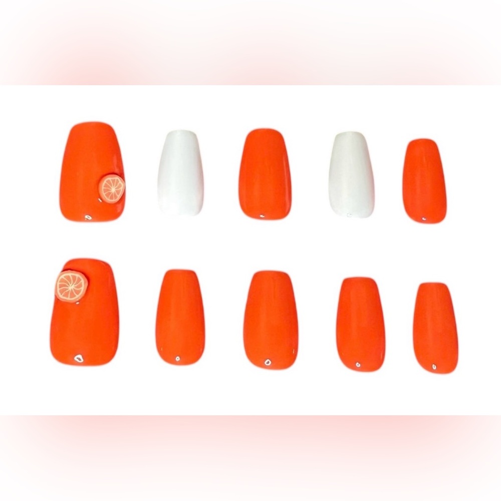 10 CT Orange creamsicle premium gel nails durable & reusable instant manicure